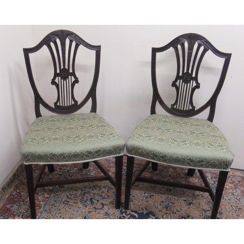 783 - Pair of Hepplewhite style mahogany side chairs, with wheat ear carved splats on fluted legs, (2)