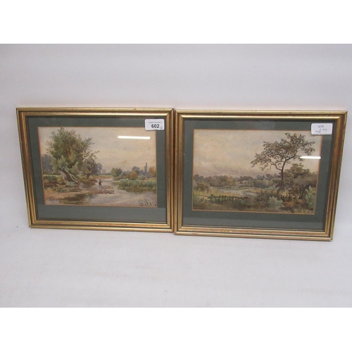 828 - W Wilde pair of early C19th watercolours depicting riverside scenes one with angla W24cm X H16cm