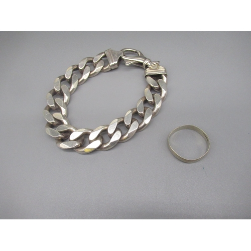 1246 - 9ct white gold ring, stamped 375, and a men's silver bracelet, stamped 925, L22cm