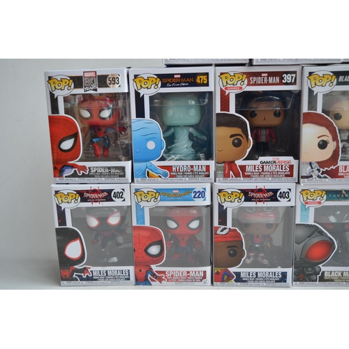 162 - Fifteen boxed Funko Pop figurines to include Marvel Fantastic Four, Spiderman, Aquaman, Marvel Zombi... 