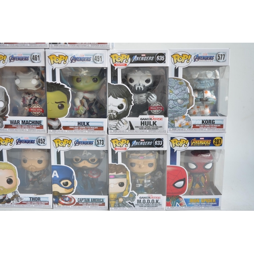 166 - Fourteen boxed Funko Pop Marvel Avengers figurines to include Korg, Iron Spider, Captain America, Th... 