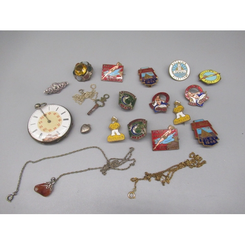 628 - Yellow metal chain, clasp stamped 9ct, 2.5g, a white metal stop watch etc., and a collection of mid ... 