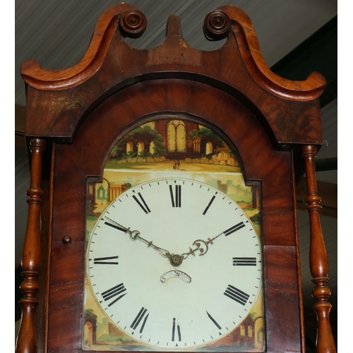 846 - C19th mahogany and oak long cased clock, arched painted Roman dial inscribed verso 'J R 1852' with f... 