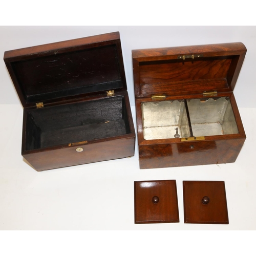 347 - Two C19th tea caddies: burr wood two-division tea caddy with domed lid, L23cm; and a rosewood sarcop... 