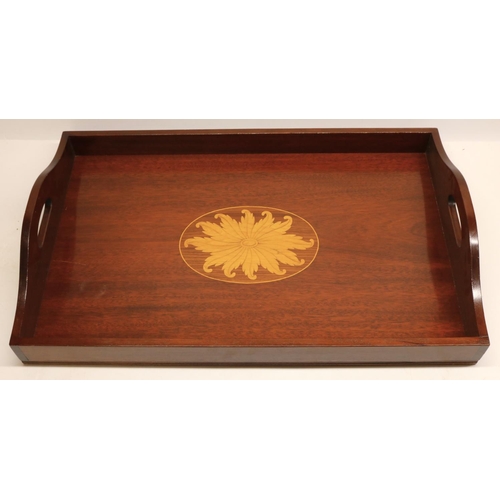 799 - Large Geo.111 style rectangular tray, inlaid with central leaf, W72cm D46cm