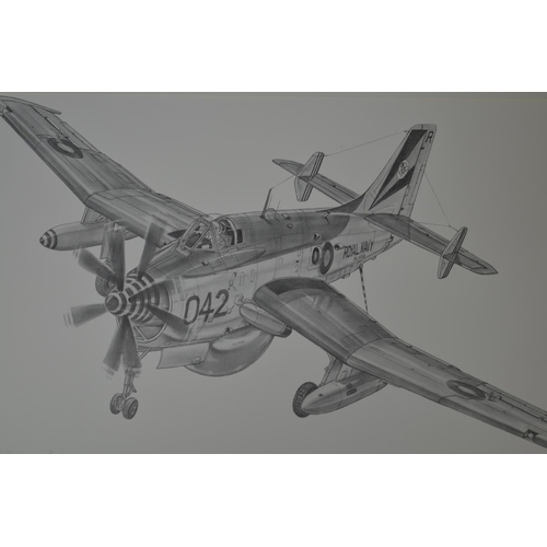 762 - Collection of 36 post war/Cold War and modern era related aviation pencil sketch prints by Geoff Ple... 