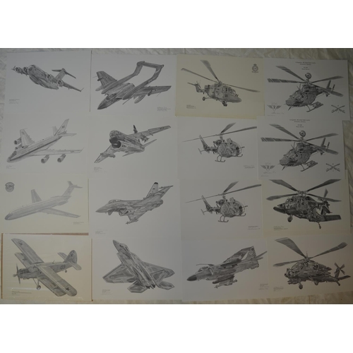 762 - Collection of 36 post war/Cold War and modern era related aviation pencil sketch prints by Geoff Ple... 