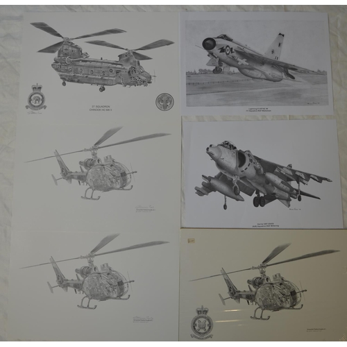 762 - Collection of 36 post war/Cold War and modern era related aviation pencil sketch prints by Geoff Ple... 