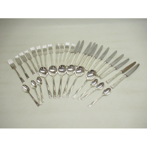 1421 - Set of Smith Seymour EPNS cutlery, handles decorated with roses, 36pcs