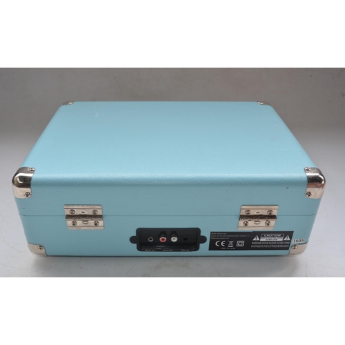 1427 - Portable GPO attache style record player with USB, sky blue outer colour