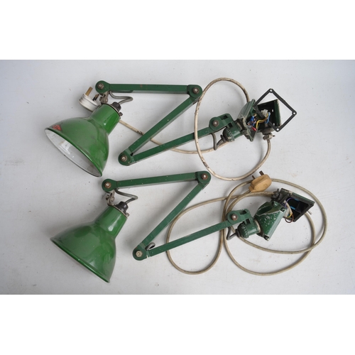 1369 - Three green metal industrial machinists lamps by E.D.L (3)