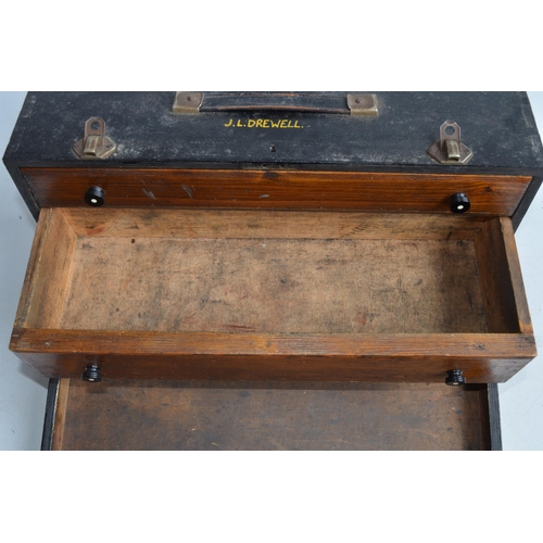 1376 - Wood joiners tool box, with painted name J.Drewell