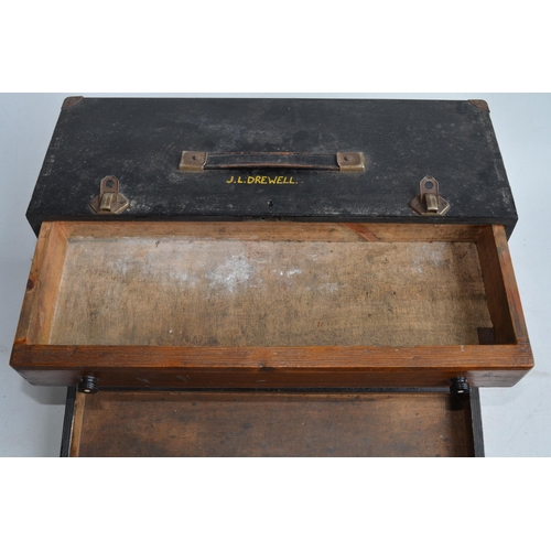 1376 - Wood joiners tool box, with painted name J.Drewell