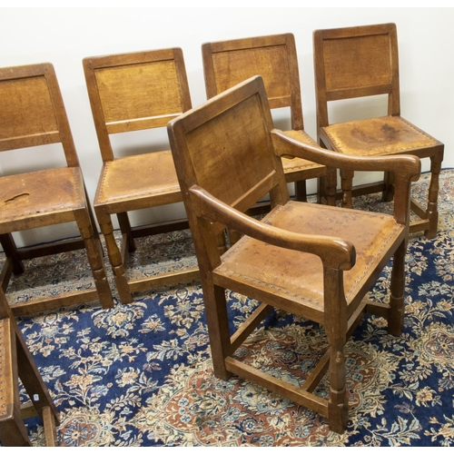 1350 - Robert Mouseman Thompson of Kilburn - a set of ten (8 + 2) oak dining chairs, with adzed panel backs... 