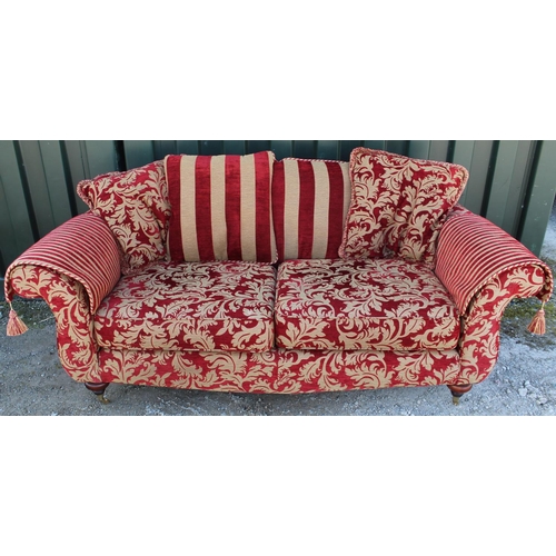 802 - Modern Country House style sofa, with scroll arms, two seat cushions, four loose cushions and arm co... 