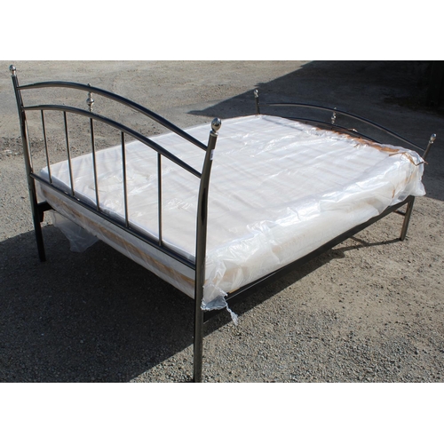 809 - Modern double bed, with silvered metal head and foot, SleepShaper Gold 1500 mattress