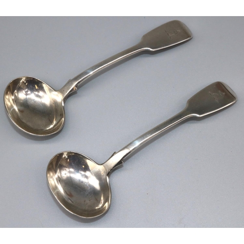 1062 - Pair of Victorian hallmarked silver Fiddle pattern sauce ladles, by William Robert Smily London 1844... 