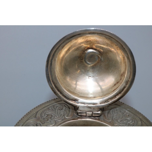 1064 - Victorian hallmarked silver mounted clear glass honey pot, beaded scroll engraved mount with hinged ... 