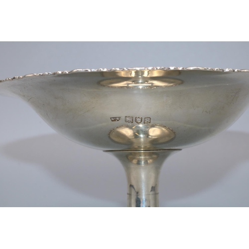 1087 - George V hallmarked silver pedestal bon bon dish, with scroll cast borders on tapering circular base... 