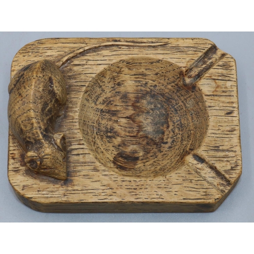 1380 - Robert Mouseman Thompson of Kilburn - an oak canted rectangular ashtray, carved with signature mouse... 