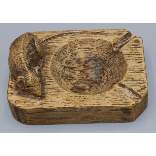 1380 - Robert Mouseman Thompson of Kilburn - an oak canted rectangular ashtray, carved with signature mouse... 