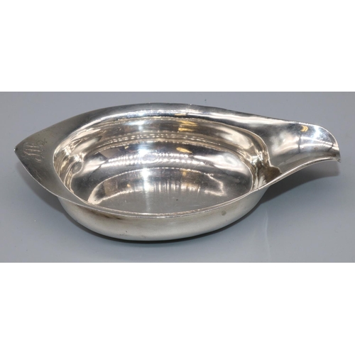 1083 - George 111 hallmarked silver oval pap boat, shaped handle engraved with initials, possibly Solomon H... 