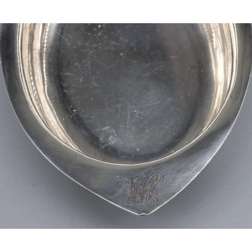 1083 - George 111 hallmarked silver oval pap boat, shaped handle engraved with initials, possibly Solomon H... 