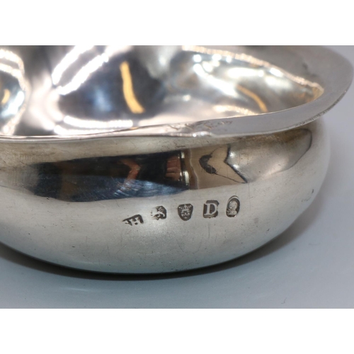 1083 - George 111 hallmarked silver oval pap boat, shaped handle engraved with initials, possibly Solomon H... 