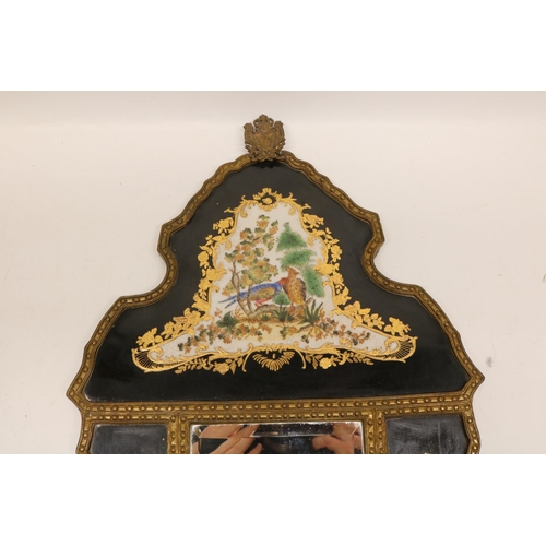 1319 - Pair of French Rococo Revival gilt metal mounted girandole mirrors, crested arched frames with recta... 