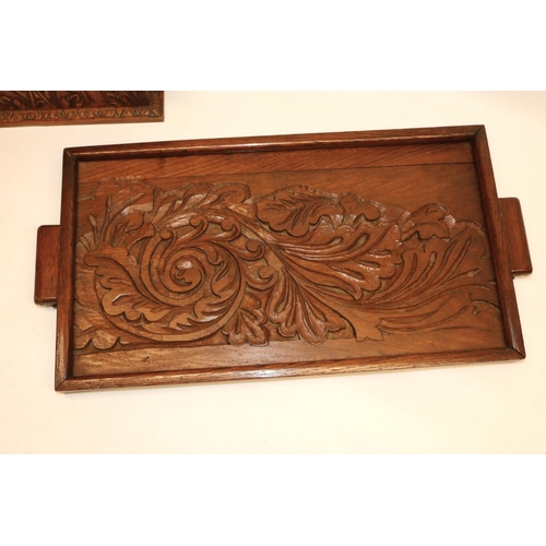 1109 - Early C20th oak box, with arcade and oak leaf carved sides, hinged lid with relief carved floral han... 