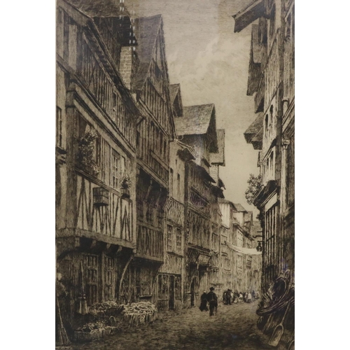 1284 - Axel Herman Haig (Swedish 1835-1921); A Street in Lisieux Normandie' monochrome etching, signed in p... 