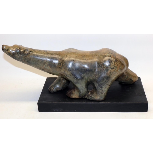 1100 - Pierre Chenet (French Contemporary): 'Polar Bear', bronze ochre patina with green, impressed signatu... 