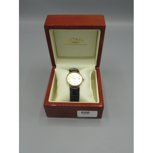 1047 - *WITHDRAWN*Rotary Gold Quartz wristwatch with date, signed two tone sunray dial with applied baton h... 