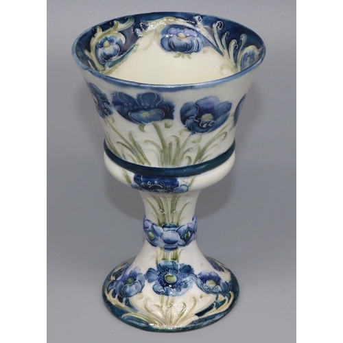 1144 - William Moorcroft for James Macintyre & Co: Blue Poppy pattern Florian Ware goblet, printed marks an... 