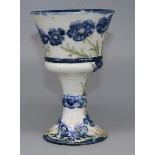 1144 - William Moorcroft for James Macintyre & Co: Blue Poppy pattern Florian Ware goblet, printed marks an... 