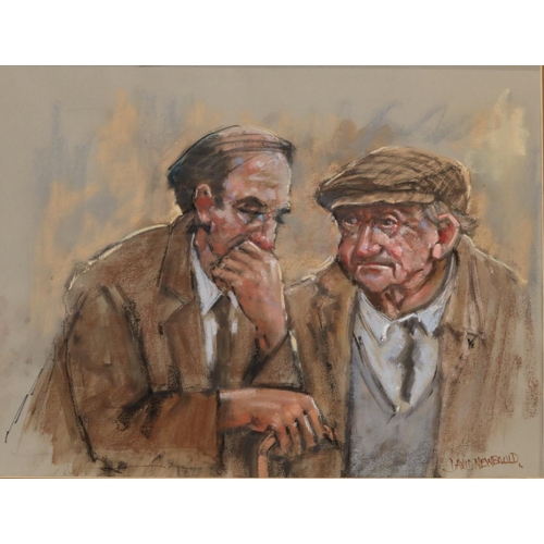 1278 - David Newbould (British 1938-2018); Two farmers, pastel, signed, with sketches verso, 48cm x 60cm