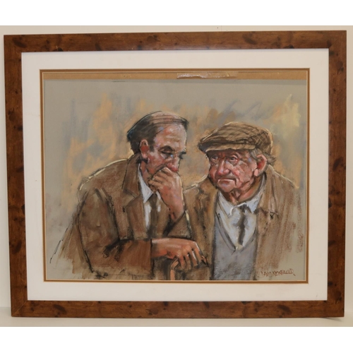 1278 - David Newbould (British 1938-2018); Two farmers, pastel, signed, with sketches verso, 48cm x 60cm