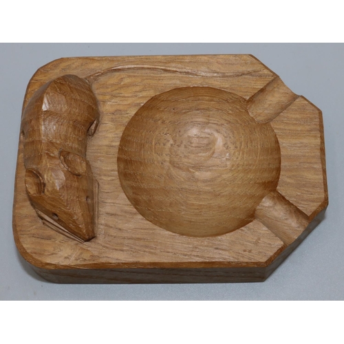 1373 - Robert Mouseman Thompson of Kilburn - an oak canted rectangular ashtray, carved with signature mouse... 