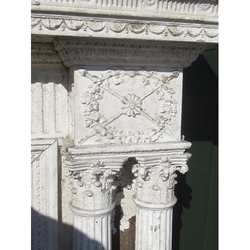 1389 - C19th George 111 style later painted carved wood and gesso inverted breakfront fire surround, with t... 