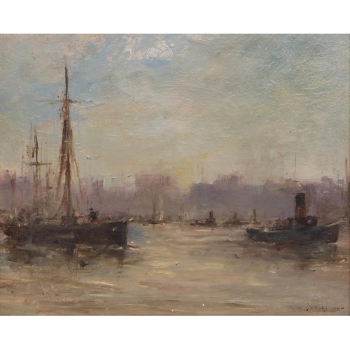 1281 - J. P. Thomas (British C20th); Pool of London, with steam and sail vessels, oil on board, signed and ... 