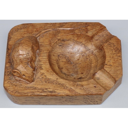 1376 - Robert Mouseman Thompson of Kilburn - an oak canted rectangular ashtray, carved with signature mouse... 