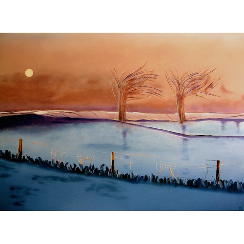 3 - Name: Martin R Davis,

Title: Winter Dawn with Moon Extant – Oil painting on canvas, unframed,

Size... 