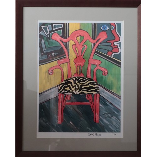 7 - David Harper's framed print, titled Red Georgian Chair.
Harper is a BBC TV Art & Antiquities present... 
