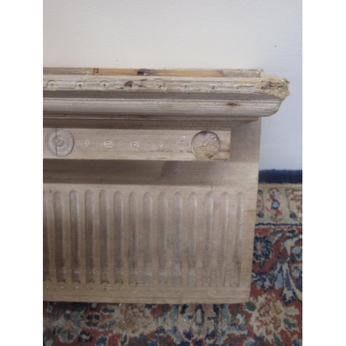 1397 - Stripped pine rectangular mantel or lintel, with moulded and draught turned top and arcade carved fr... 