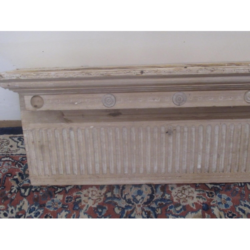 1397 - Stripped pine rectangular mantel or lintel, with moulded and draught turned top and arcade carved fr... 