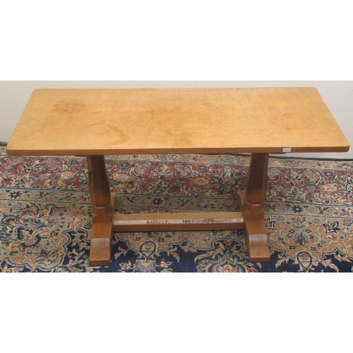 1370 - Wilf Squirrel Man Hutchinson  - an oak coffee table, adzed rectangular top on octagonal tapering end... 