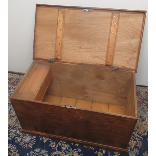 1337 - Victorian elm rectangular blanket box, with hinged lid,  interior candle box and metal carry handles... 