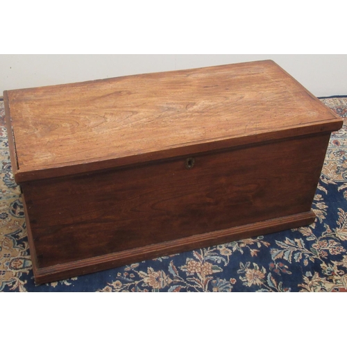 1342 - Victorian elm rectangular blanket box, with hinged lid and metal carry handles, on a skirted base, W... 