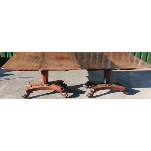 1307 - Unusual C19th mahogany extending dining table, two side table ends with swivel tops on faceted taper... 