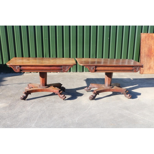 1307 - Unusual C19th mahogany extending dining table, two side table ends with swivel tops on faceted taper... 